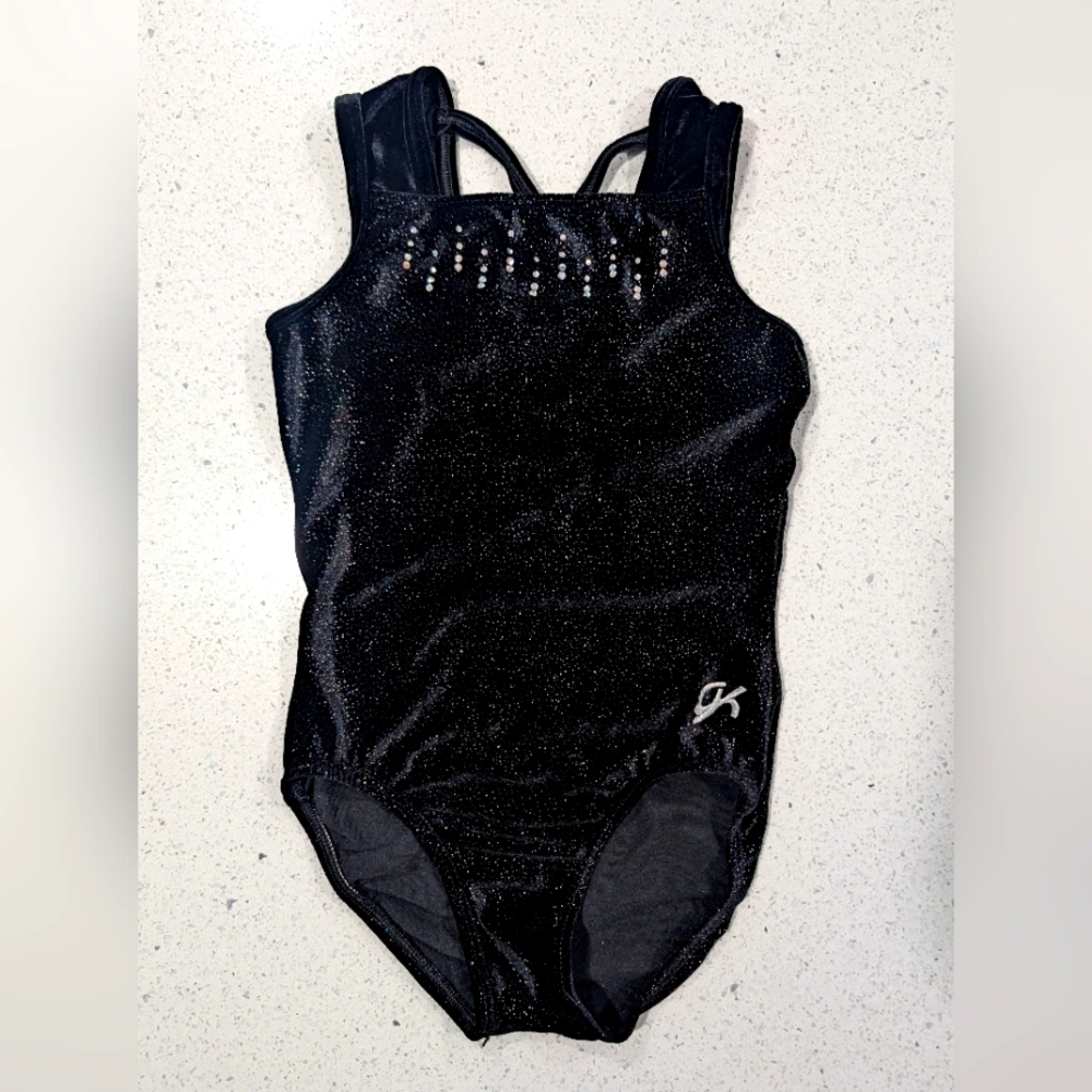 GK Black Sparkle Gymnastics Leotard with Rhinestones
